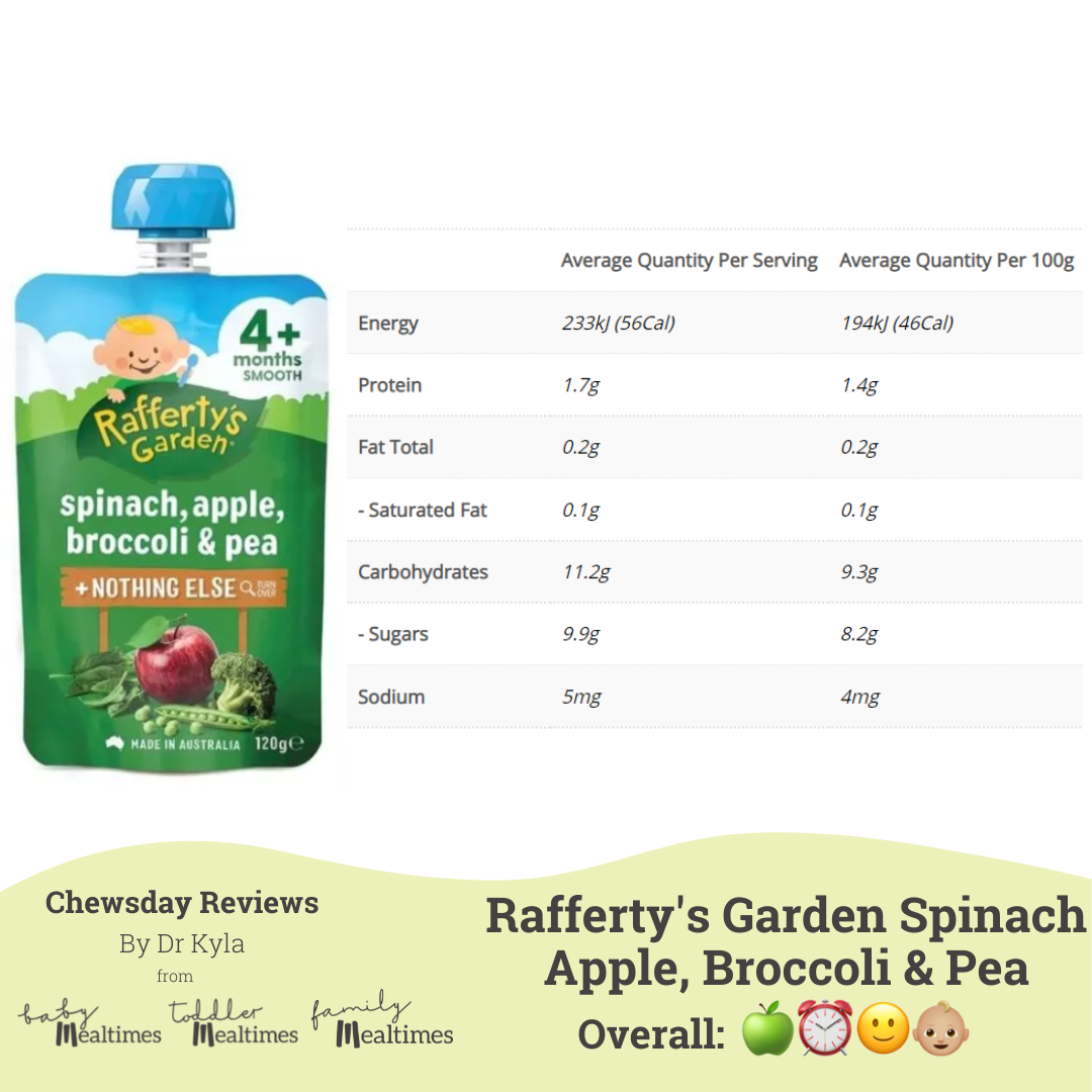 Rafferty's Garden Baby Food Pouch Spinach, Apple , Broccoli & Pea 4+ Months 120g
