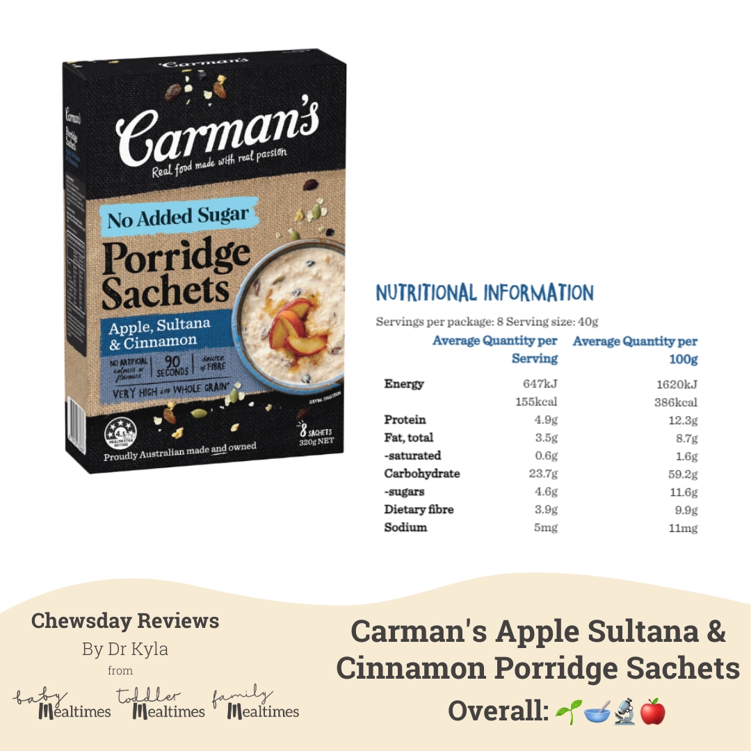 NEW CR Carman's Gourmet Porridge Apple Sultana & Cinnamon Sachets