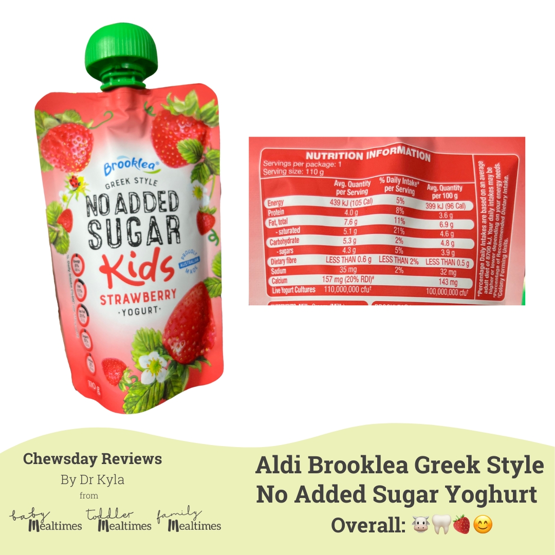 CR Aldi Brooklea Greek Style No Added Sugar Kids Yoghurt Pouch